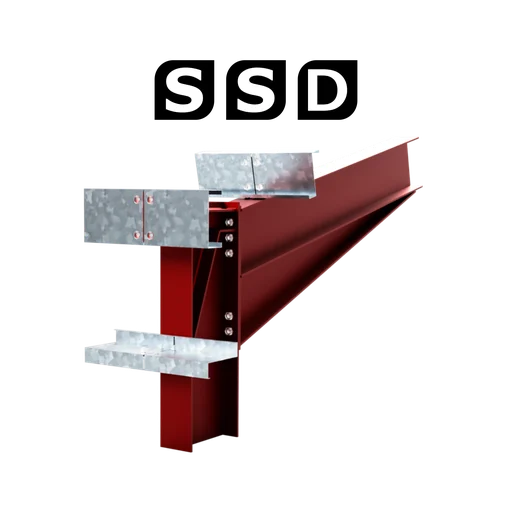The SSD logo — a primed steel column and rafter with galvanised cleats