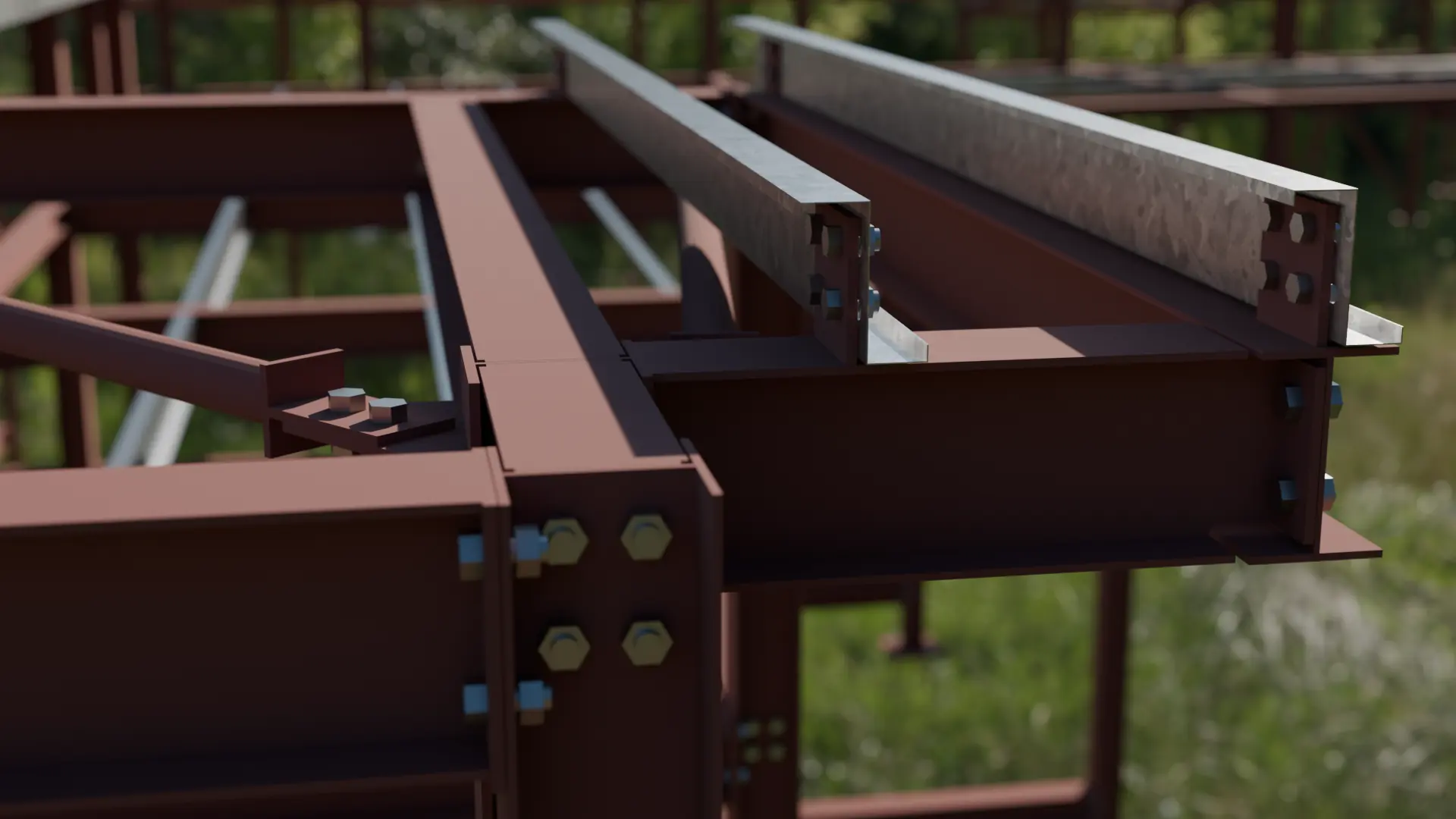 End plate connections with galvanised bolts on a primed frame