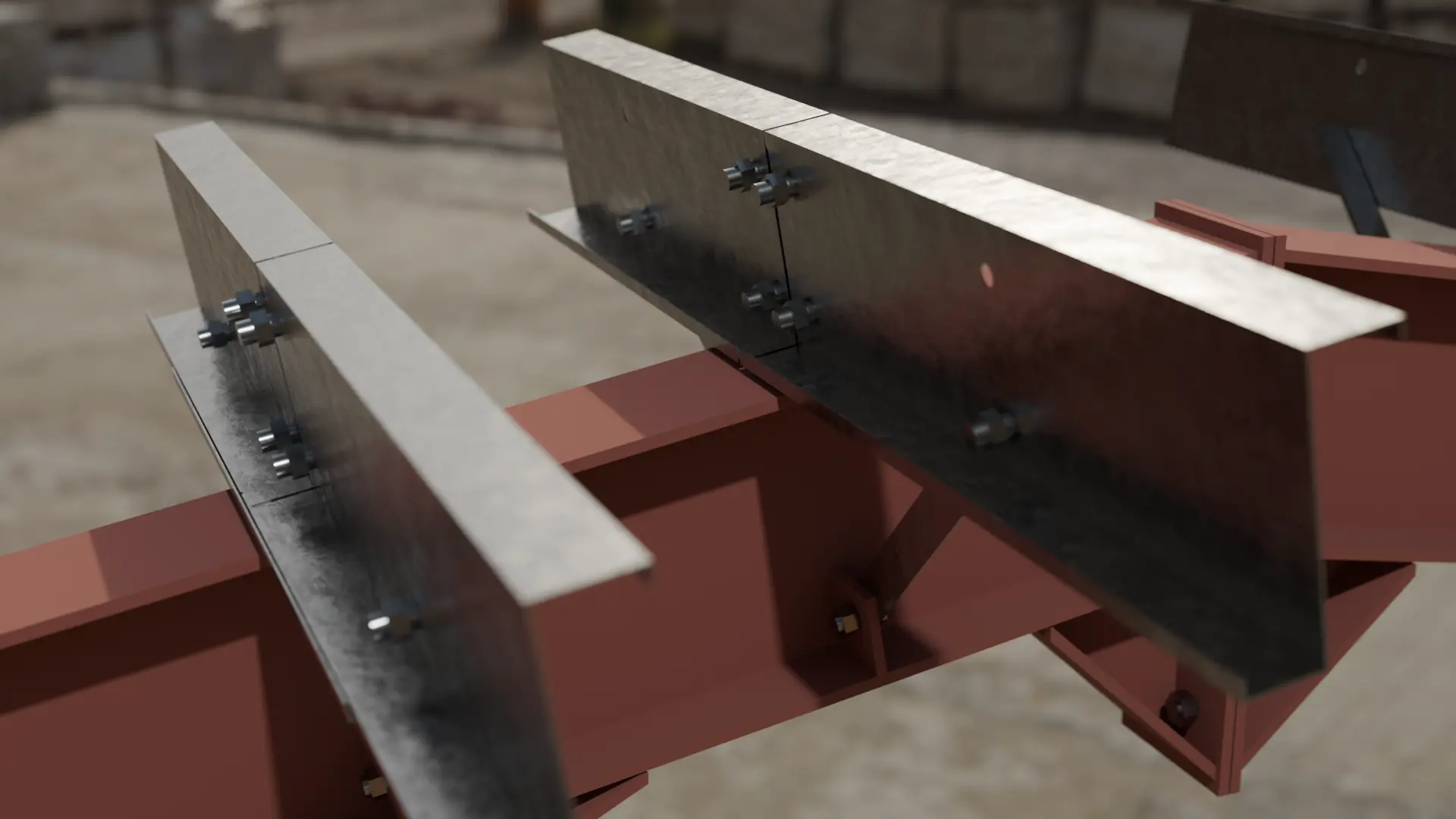 Galvanised purlin splice bolted over a primed rafter