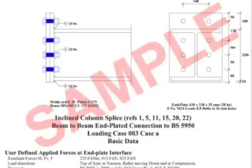 Sample connection design output for a beam-to-beam end-plated splice