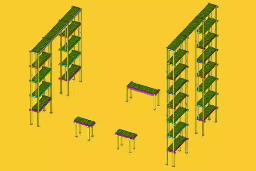 Steel balcony structures for three multi-storey units