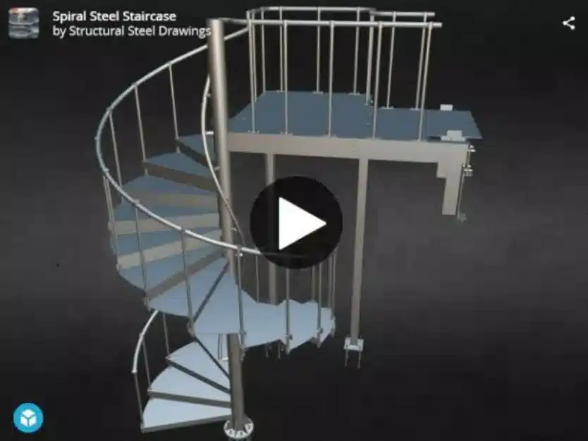 3D model of a spiral steel fire escape staircase