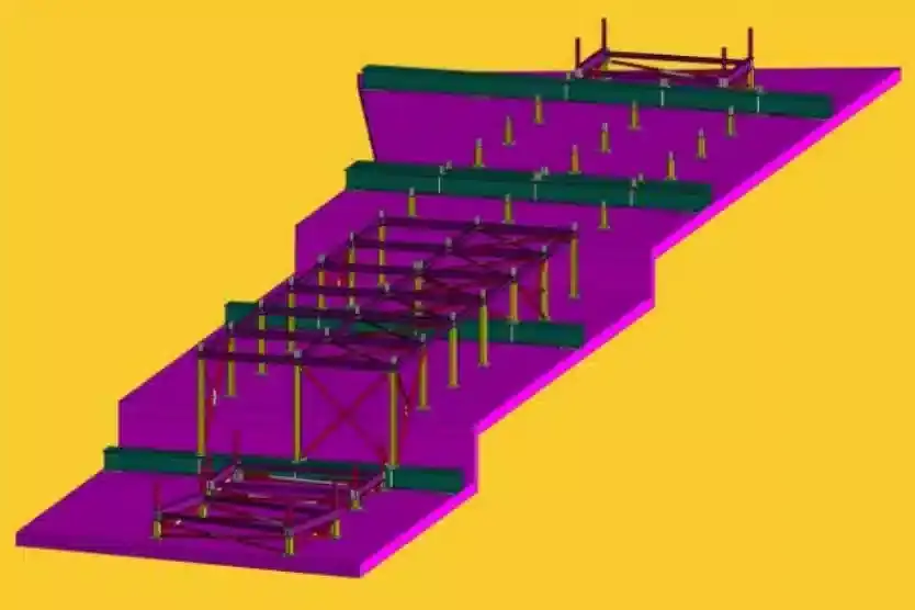 Heavy-section steel support structure over an entrance ramp