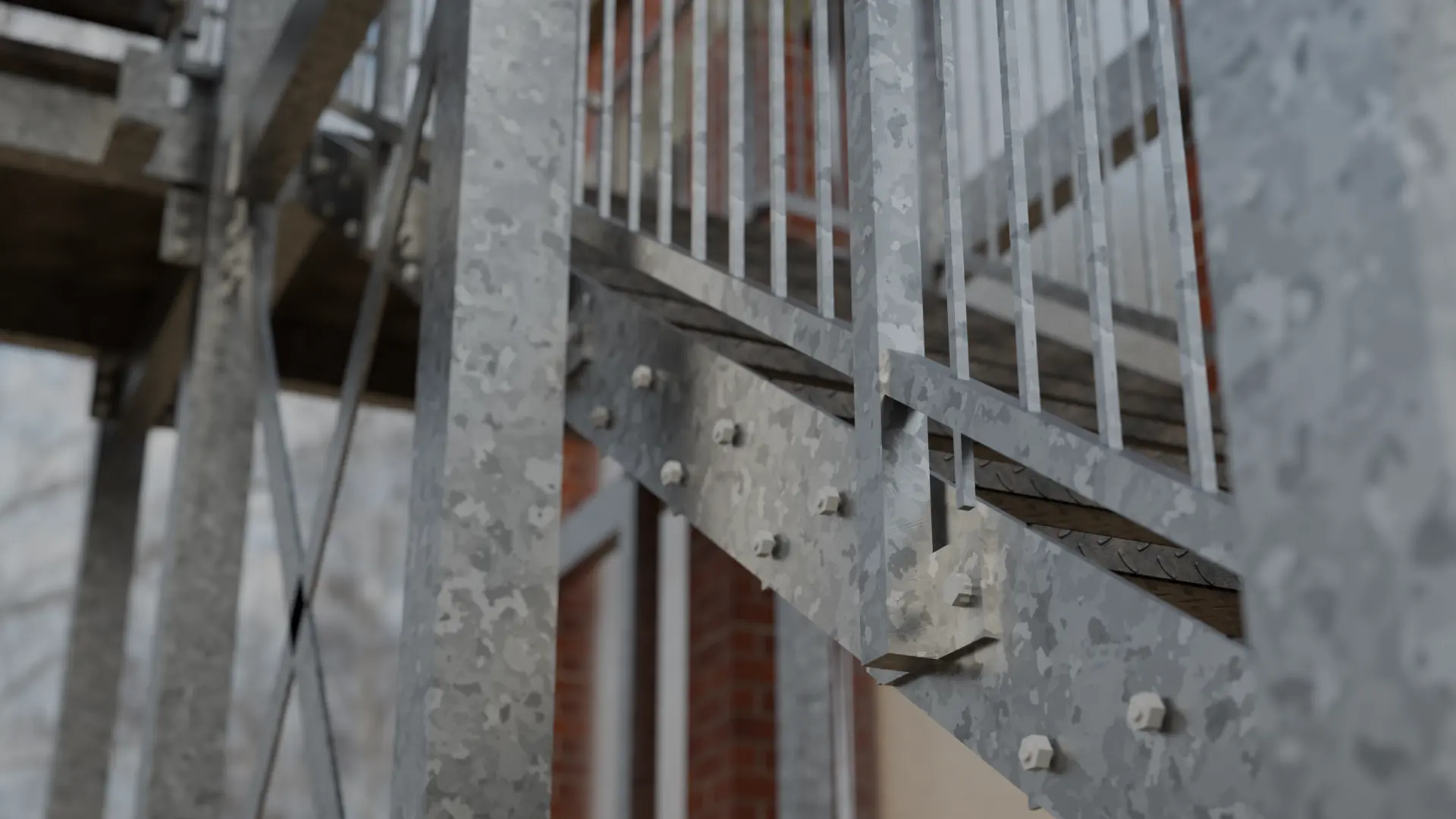 Galvanised stair stringer and balustrade on an external stair